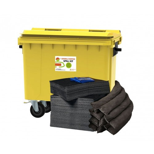 400 litre General Purpose Spill Kit - 4 Wheeled Bin with Drain Cover & Putty
