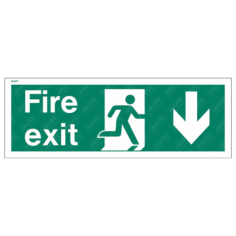 Fire exit man arrow down 340 x 120