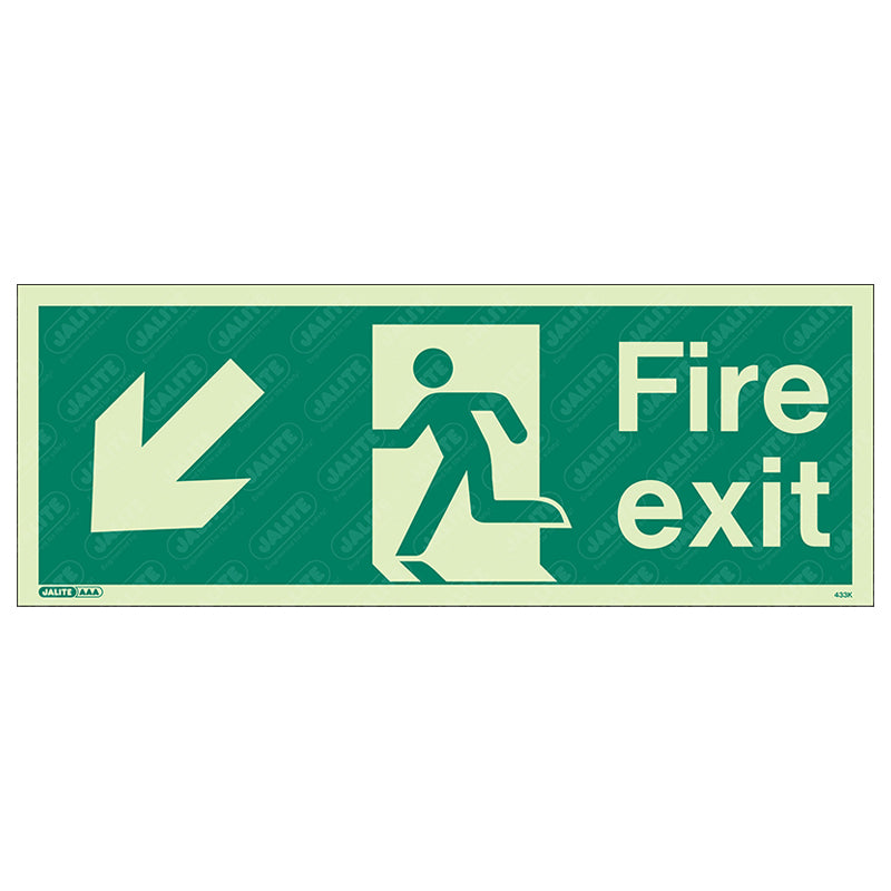 Fire exit man arrow down left 400 x 150 Photoluminescent