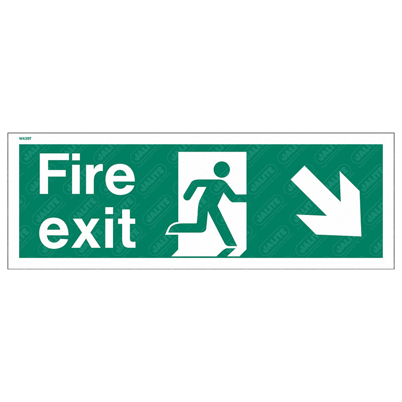 Fire exit man arrow down right 340 x 120