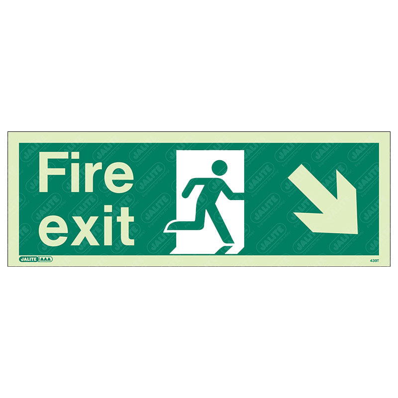 Fire exit man arrow down right 340 x 120 Photoluminescent