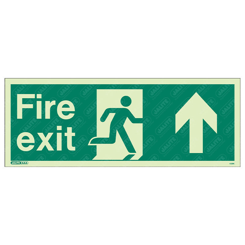 Fire exit man arrow up 400 x 150 Photoluminescent