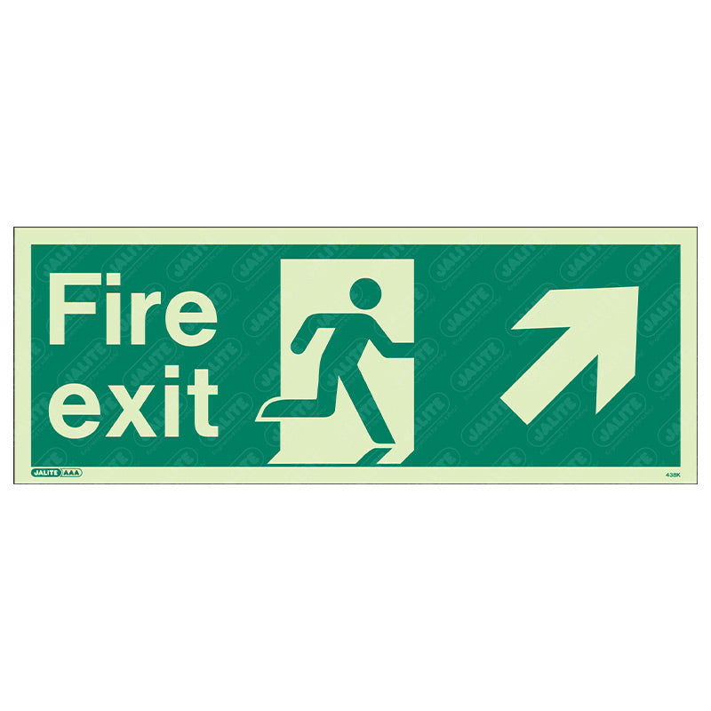 Fire exit man arrow up right 400 x 150 Photoluminescent