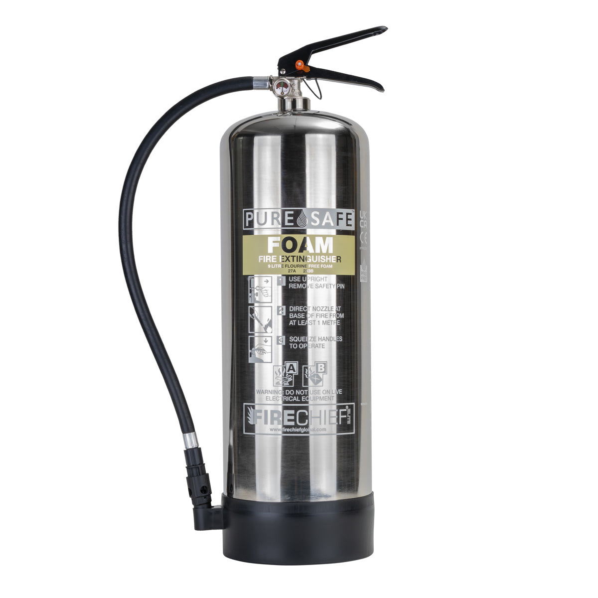 Firechief Elite 9 litre Puresafe Polished Fluorine Free Foam Fire Exti ...