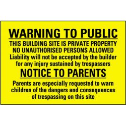 4mm Fluted PVC Warning 600X450 Sign