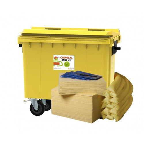 400 litre Chemical Spill Kit - 4 Wheeled Bin with Drain Cover & Putty