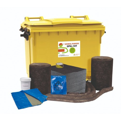 800 litre General Purpose Spill Kit - 4 Wheeled Bin with Drain Cover & Putty