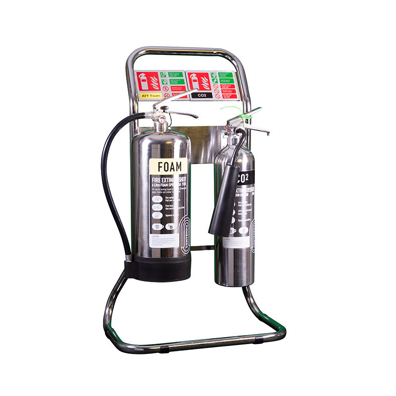 Chrome Tubular Double Fire Extinguisher Stand