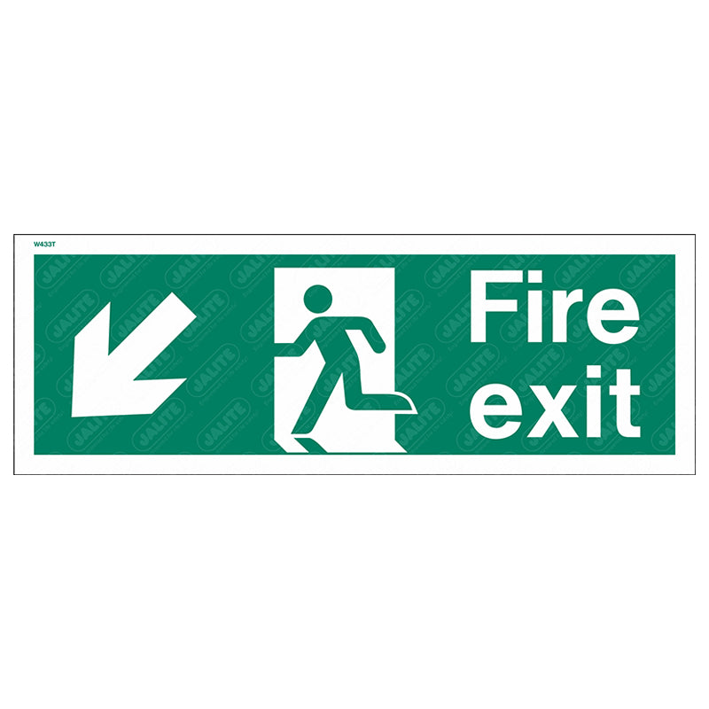 Fire exit man arrow down left 340 x 120