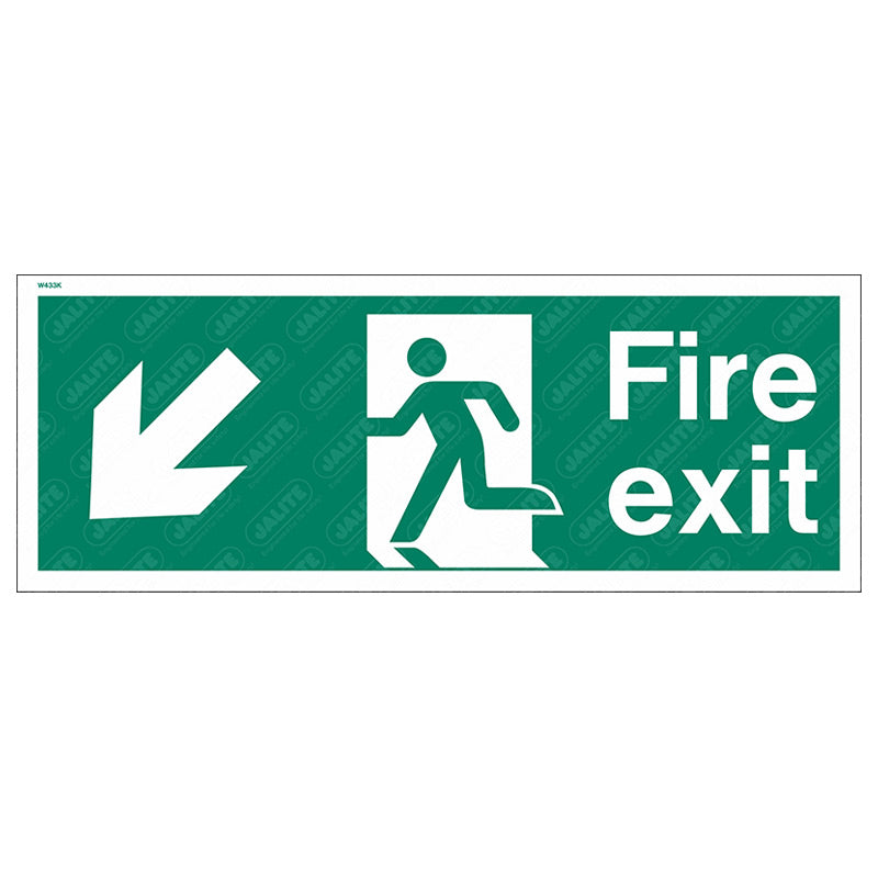 Fire exit man arrow down left 400 x 150