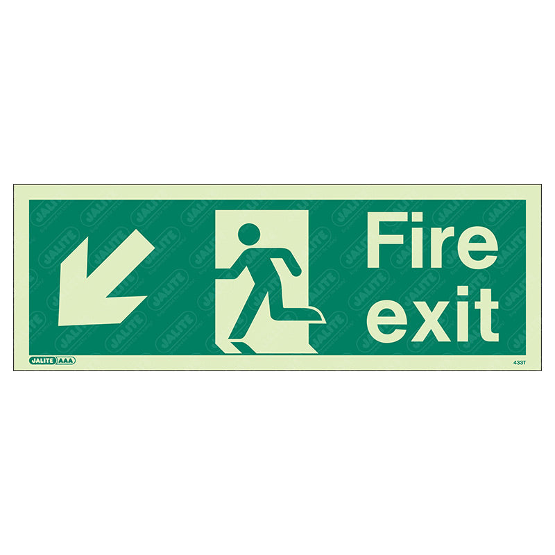 Fire exit man arrow down left  340 x 120 Photoluminescent