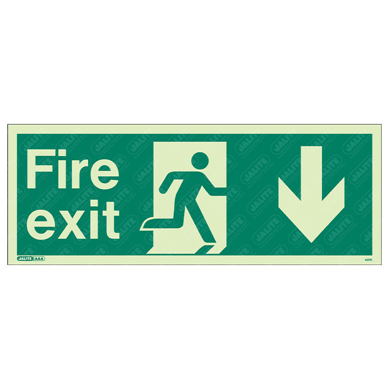 Fire exit man arrow down  400 x 150 Photoluminescent