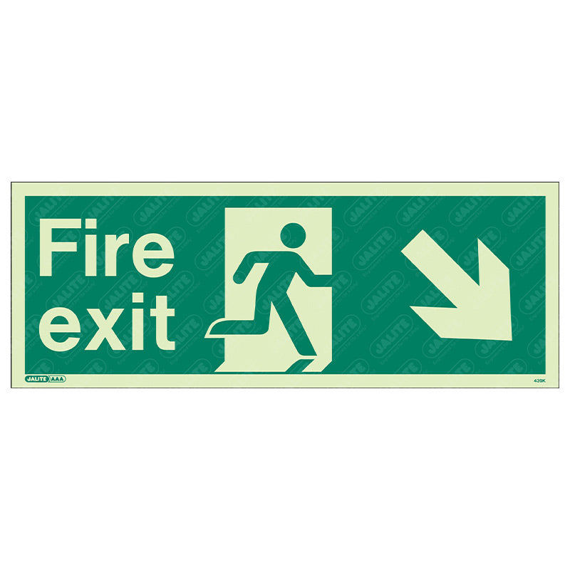 Fire exit man arrow down right 400 x 150 Photoluminescent