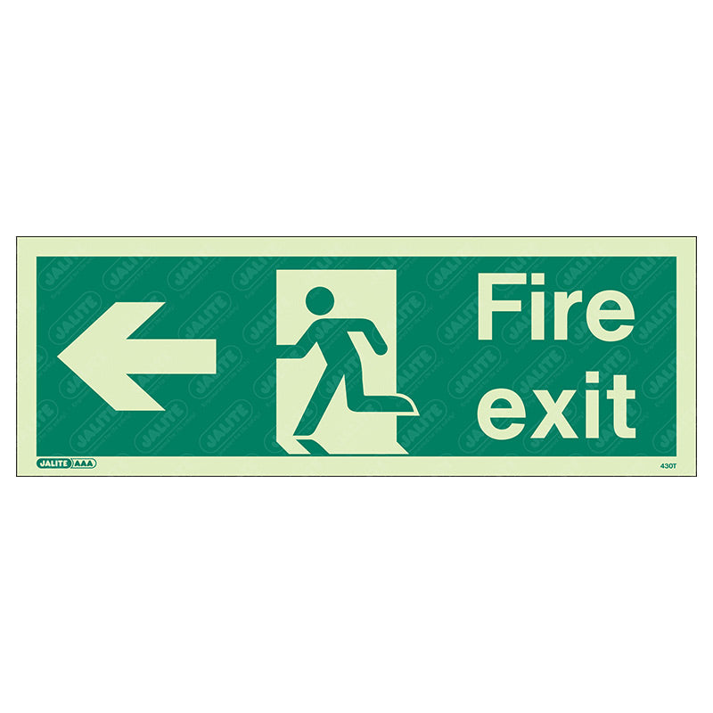 Fire exit man arrow left 340 x 120 Photoluminescent
