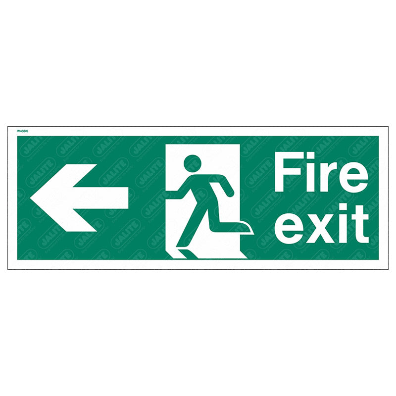 Fire exit man arrow left 400 x 150 Photoluminescent