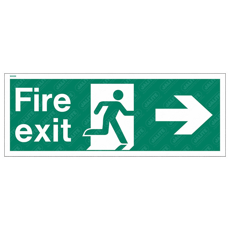 Fire exit man arrow right 400 x 150