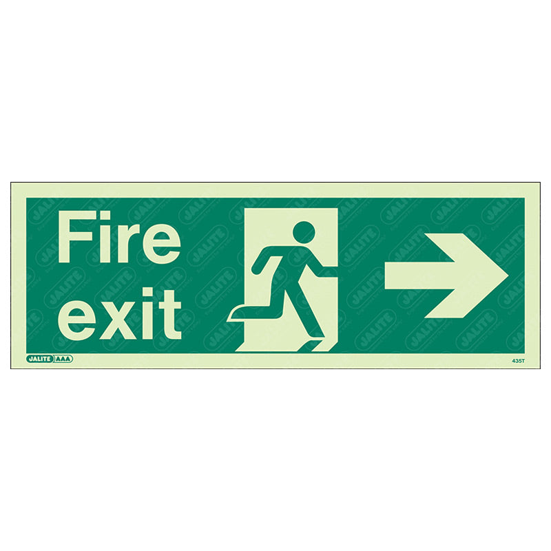 Fire exit man arrow right 340 x 120 Photoluminescent