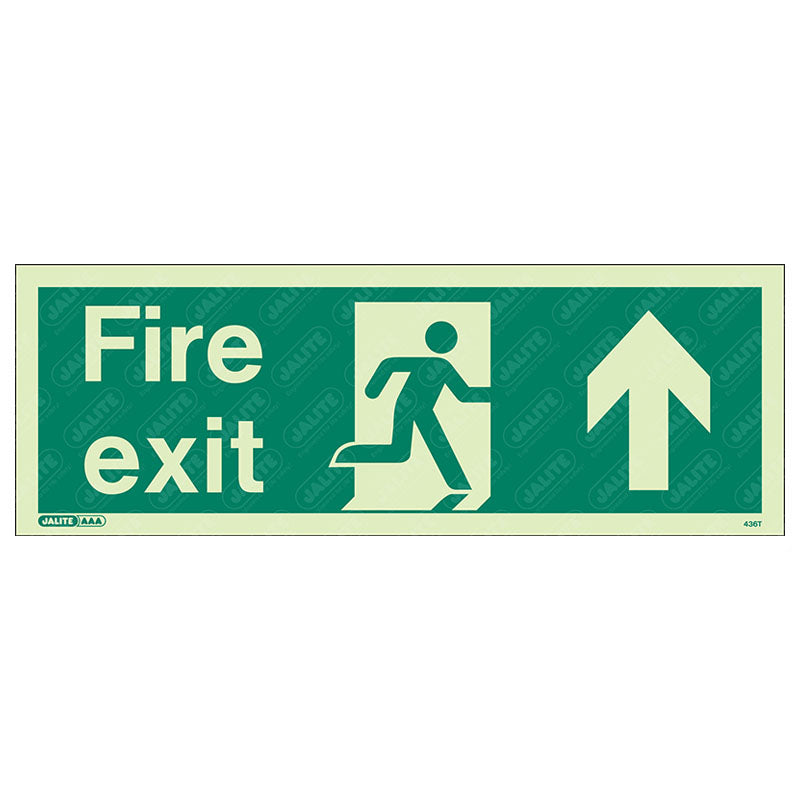 Fire exit man arrow up 340 x 120 Photoluminescent