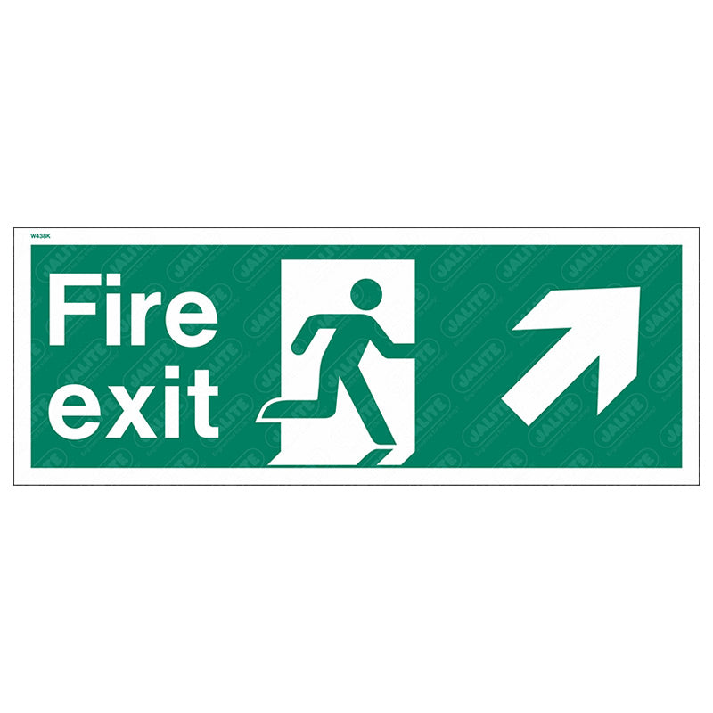 Fire exit man arrow up right 400 x 150
