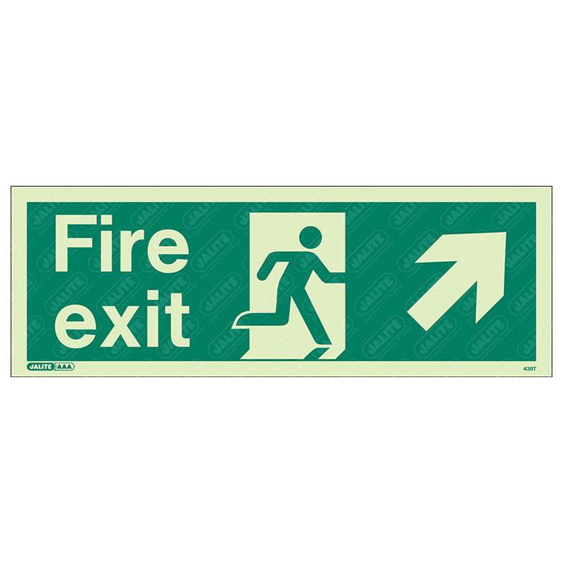 Fire exit man arrow up right 340 x 120 Photoluminescent