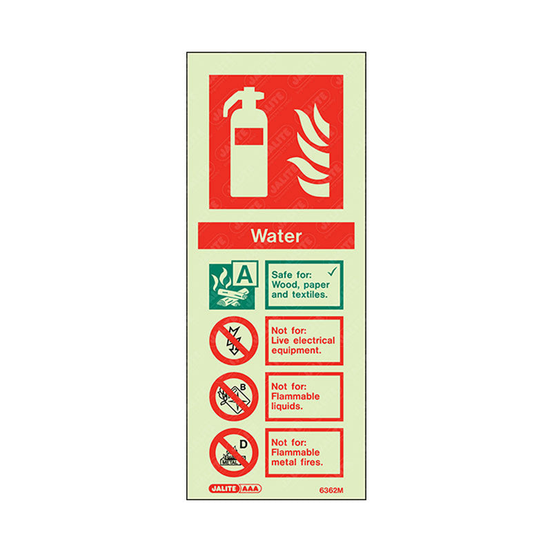 Water extinguisher information sign 200 x 80 Photoluminescent