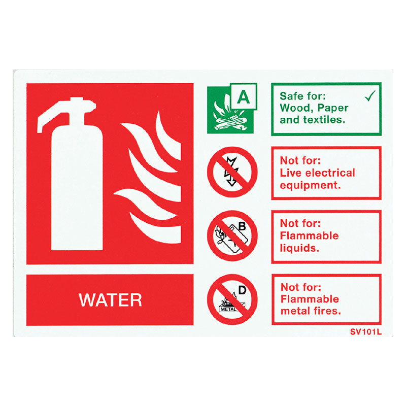 Water Extinguisher Self Adhesive ID Sign Landscape